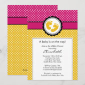 Voetafdruk Baby shower Uitnodiging Gele poka Dots (Voorkant / Achterkant)