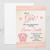 Voetafdruk Baby shower Uitnodiging Meisje, Baby To (Voorkant / Achterkant)