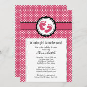 Voetafdruk Baby shower Uitnodiging Roze pokadots (Voorkant / Achterkant)
