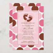 Voetafdruk Baby shower Uitnodiging Roze pokadots (Voorkant / Achterkant)