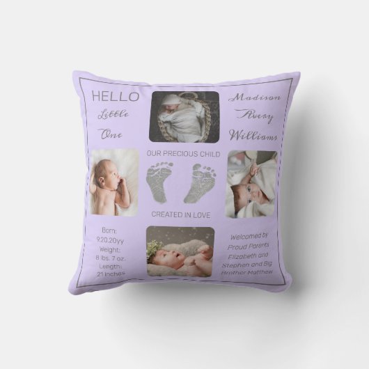 Voetafdruk Meerdere foto Lavender Birth Keepomwill Kussen (Achterkant)