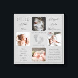 Voetafdruk meerdere foto's grijs canvas afdruk<br><div class="desc">Creëer Hallo een geboorte-aandenken die net zo uniek is als je kostbare kind met deze "Little One" vier foto's met de naam van je baby, geboortestatistieken, de namen van ouders en broers en zussen. In het midden staan twee sjablonen voor uw persoonlijke boodschap of u kunt de onze gebruiken. Dit...</div>