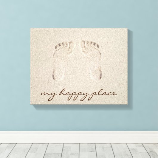 Voetafdruk op blote voeten in Zand Canvas Afdruk (Insitu (Houten vloer))