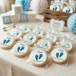 Voetafdruk Pasgeboren Baby Jongen Moslim Aqiqah Aq Ronde Sticker