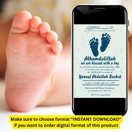 Voetafdruk Pasgeboren baby jongen moslim Aqiqah Kaart