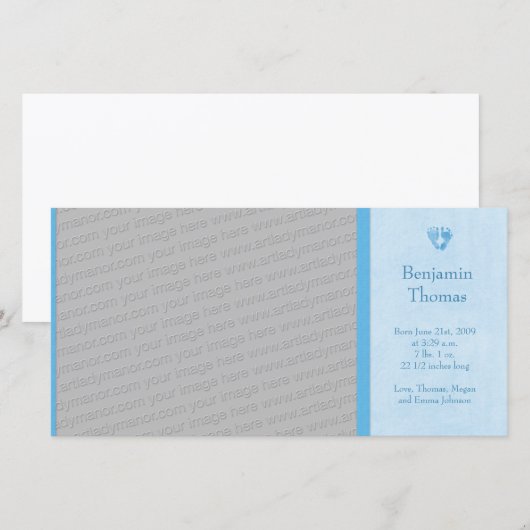 Voetafdrukken Foto Geboorteaankondiging Jongen Aankondiging (Voorkant / Achterkant)