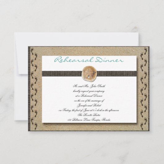 Voetafdrukken in de zand-bruiloft-repetitie kaart (Voorkant)