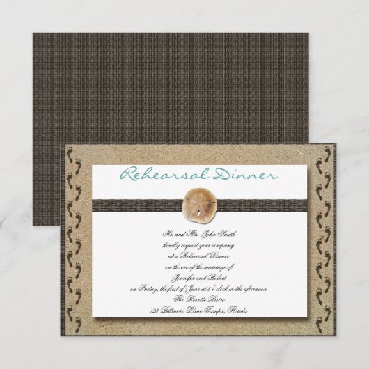 Voetafdrukken in de zand-bruiloft-repetitie kaart (Voorkant / Achterkant)