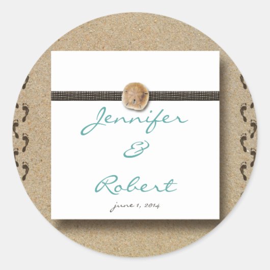 Voetafdrukken in de Zand Envelope Seal Ronde Sticker (Voorkant)