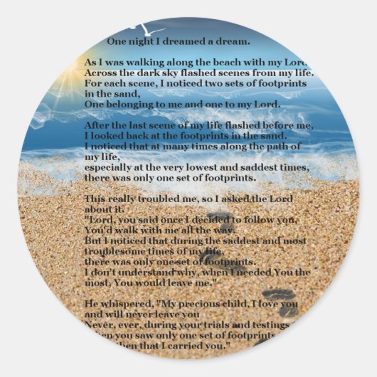 Voetafdrukken in de zand ronde sticker (Voorkant)