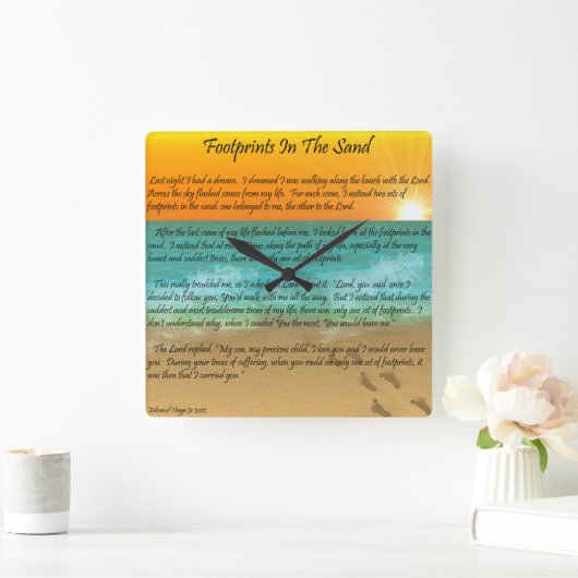 Voetafdrukken in de zand vierkante klok (Huis)