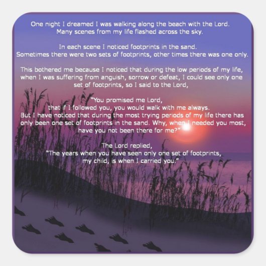 Voetafdrukken in de zand vierkante sticker (Voorkant)