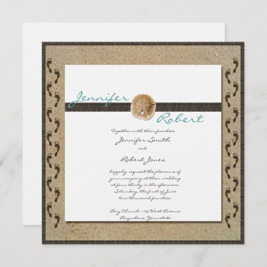 Voetafdrukken in de Zandbruiloft Uitnodiging (Voorkant / Achterkant)