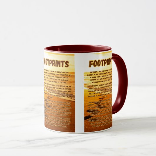 Voetafdrukken in de Zandgebed afbeelding Two-Tone Mok (Voorkant rechts)