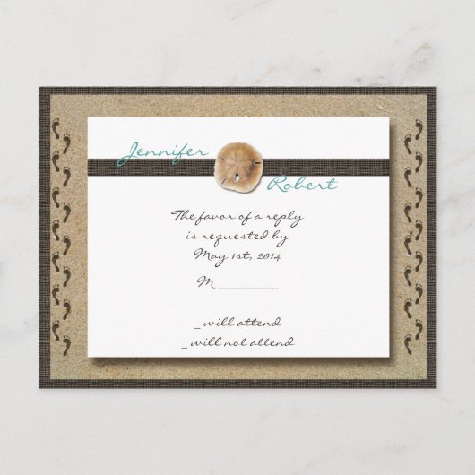 Voetafdrukken in het Sand RSVP-Briefkaart Uitnodiging Briefkaart (Voorkant)