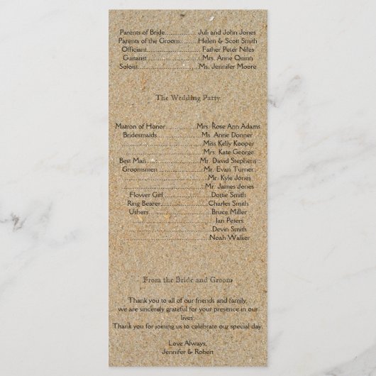 Voetafdrukken in het Sand Wedding Program Programmakaart (Achterkant)