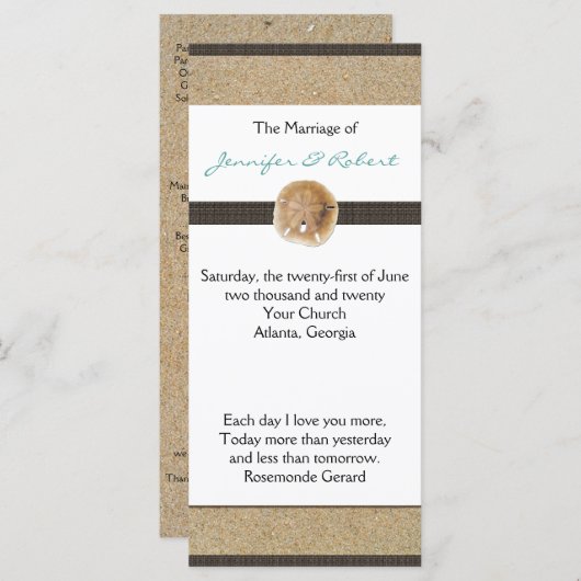 Voetafdrukken in het Sand Wedding Program Programmakaart (Voorkant / Achterkant)