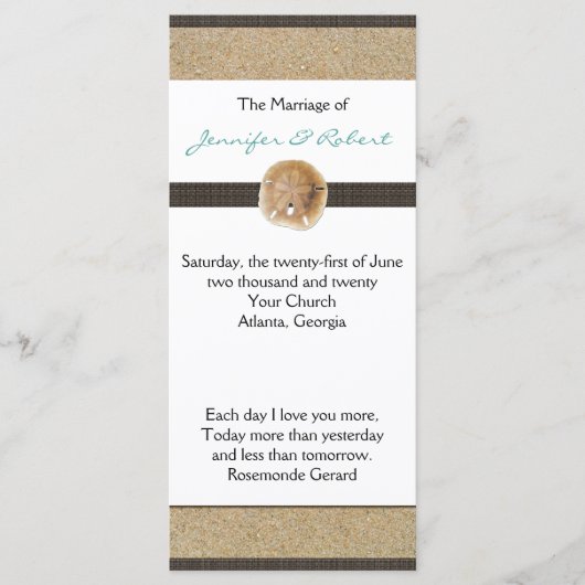 Voetafdrukken in het Sand Wedding Program Programmakaart (Voorkant)