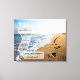 Voetafdrukken in het zand gedicht 20x16 canvas afdruk