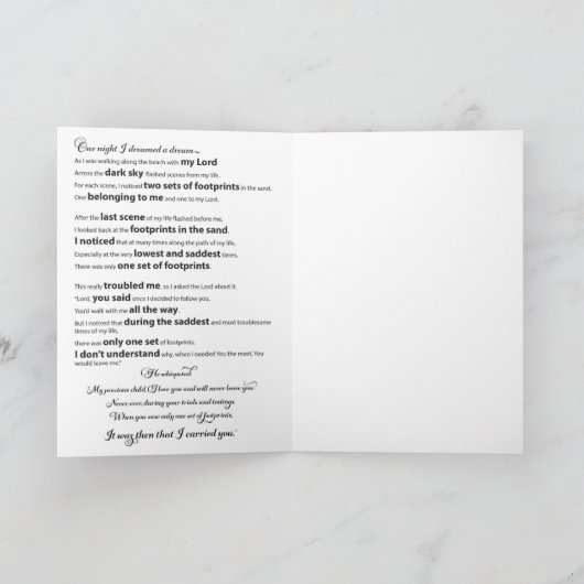 Voetafdrukken in het zand gedicht bedankkaart (Binnen)