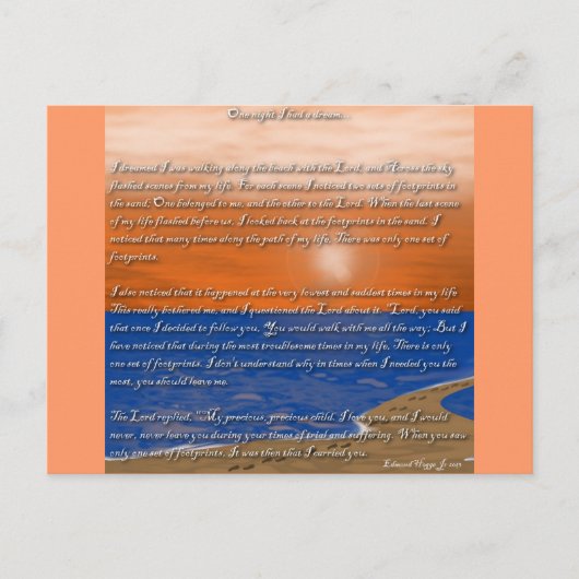 Voetafdrukken in het zand gedicht briefkaart (Voorkant)