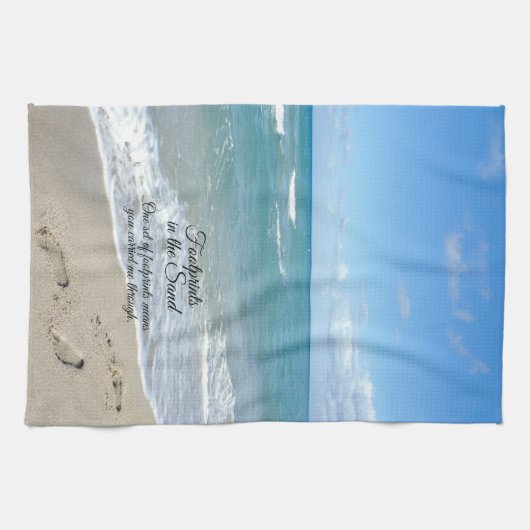 Voetafdrukken in het zand-Inspirerend Christelijk Theedoek (Horizontaal)
