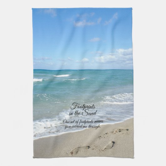 Voetafdrukken in het zand-Inspirerend Christelijk Theedoek (Verticaal)