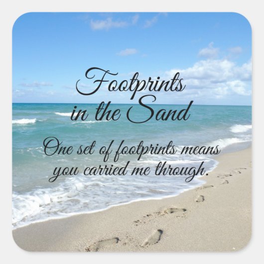 Voetafdrukken in het zand-Inspirerend Christelijk Vierkante Sticker (Voorkant)