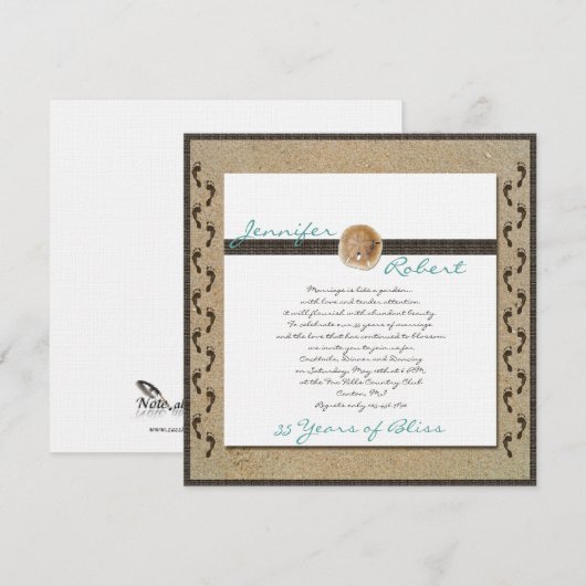 Voetafdrukken in het zand jubileumuitnodiging kaart (Voorkant / Achterkant)