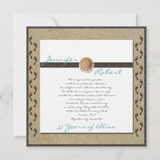 Voetafdrukken in het zand jubileumuitnodiging kaart (Voorkant)