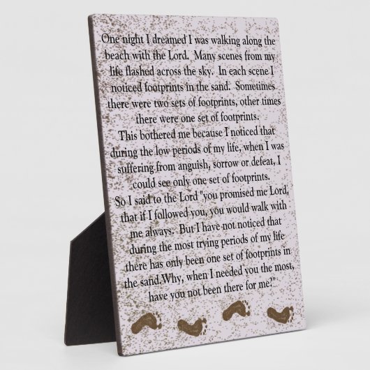 Voetafdrukken in het zand met Jezus Plaque Fotoplaat (Zijkant)