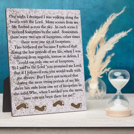 Voetafdrukken in het zand met Jezus Plaque Fotoplaat (Zijkant)