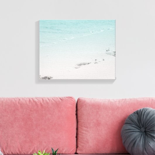 Voetafdrukken in het Zand met Oceaan op het strand Canvas Afdruk (Insitu (Woonkamer))