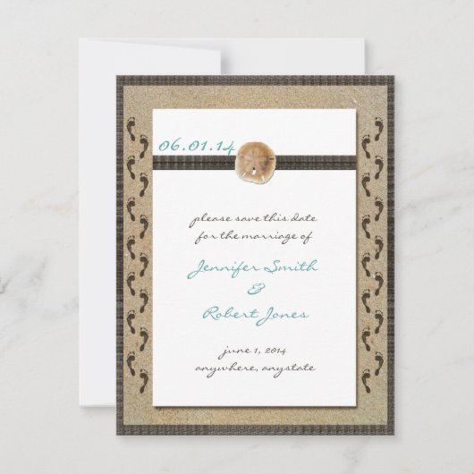 Voetafdrukken in het Zand Opslaan van de Datum Save The Date (Voorkant)