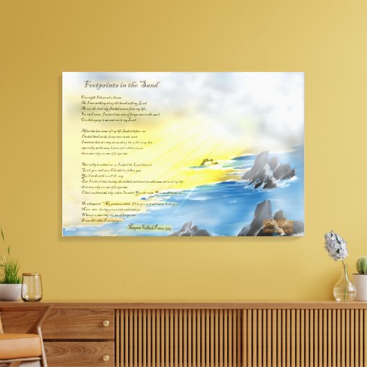 Voetafdrukken in het zand schilderen canvas afdruk (Insitu (Woonkamer))