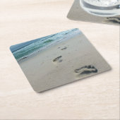 Voetafdrukken in het zand - strand - Onderzetter (Schuin)