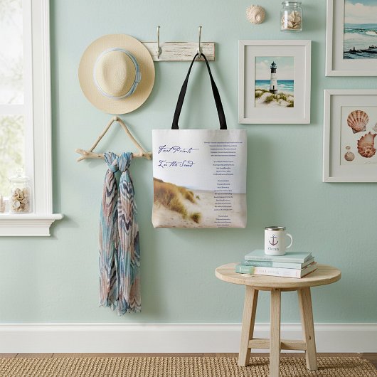 voetafdrukken in het zand tote bag