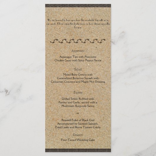 Voetafdrukken in het Zandbruiloft Menu (Voorkant)