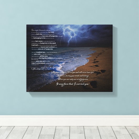 Voetafdrukken in het Zandgedicht 10x8 (stormachtig Canvas Afdruk (Insitu (Houten vloer))