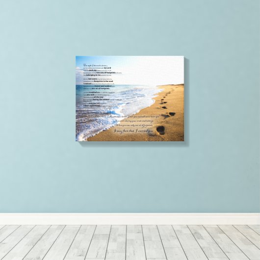 Voetafdrukken in het Zandgedicht 14x11 Canvas Afdruk (Insitu (Houten vloer))