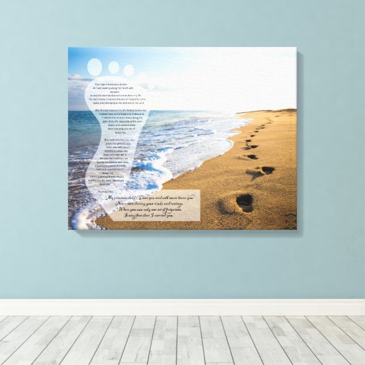 Voetafdrukken in het Zandgedicht 20x16 Canvas Afdruk (Insitu (Houten vloer))