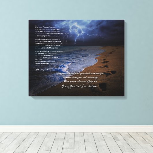 Voetafdrukken in het Zandgedicht 20x16 (stormachti Canvas Afdruk (Insitu (Houten vloer))