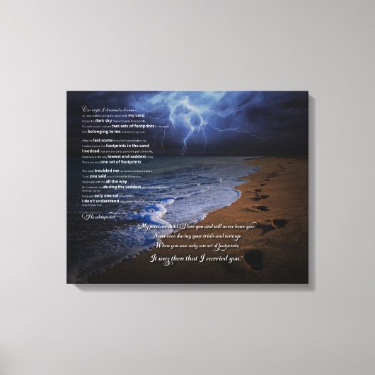 Voetafdrukken in het Zandgedicht 20x16 (stormachti Canvas Afdruk (Voorkant)