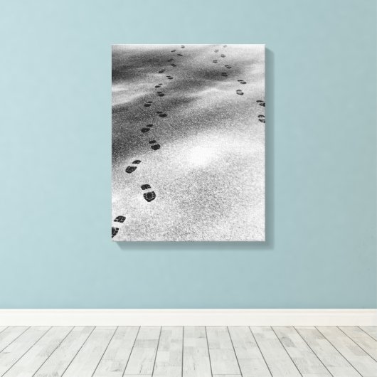 Voetafdrukken in sneeuw canvas afdruk (Insitu (Houten vloer))