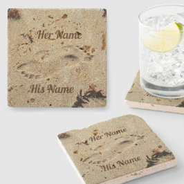 Voetafdrukken in Zand en Haar Namen Natuurlijk Stenen Onderzetter