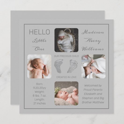 Voetafdrukken Meerdere foto-geboorteaankondiging (Voorkant / Achterkant)