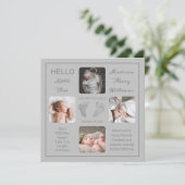 Voetafdrukken Meerdere foto-geboorteaankondiging (Staand voorkant)