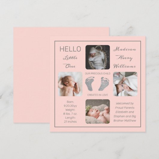 Voetafdrukken Meerdere foto-geboorteaankondiging (Voorkant / Achterkant)