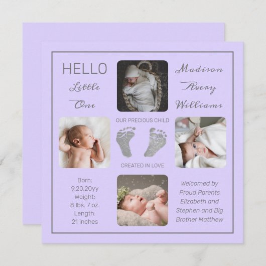 Voetafdrukken Meerdere foto-geboorteaankondiging (Voorkant / Achterkant)