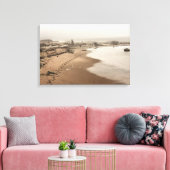 Voetafdrukken op een foto van een Foggy Beach Canv Canvas Afdruk (Insitu (Woonkamer))